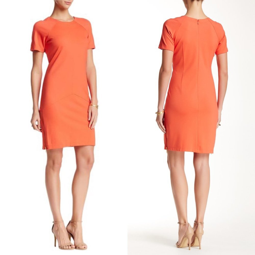 NWT - Sharagano Coral Sleeve Ponte Zip Dress